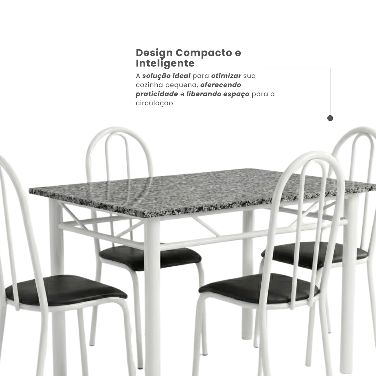 Conjunto Mesa de Jantar 4 Lugares Retangular em Aço com Tampo em Granito Monique Mescla Branco/Preto - Foto 5