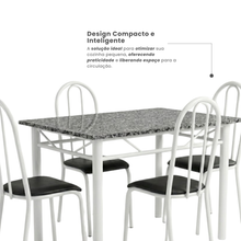 Conjunto Mesa de Jantar 4 Lugares Retangular em Aço com Tampo em Granito Monique Mescla Branco/Preto - Foto 5