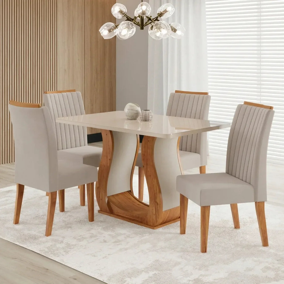 Conjunto Mesa de Jantar MDF/Vidro 4 Cadeiras Inspirare Cia dos Móveis Bege/Mel - Foto 10