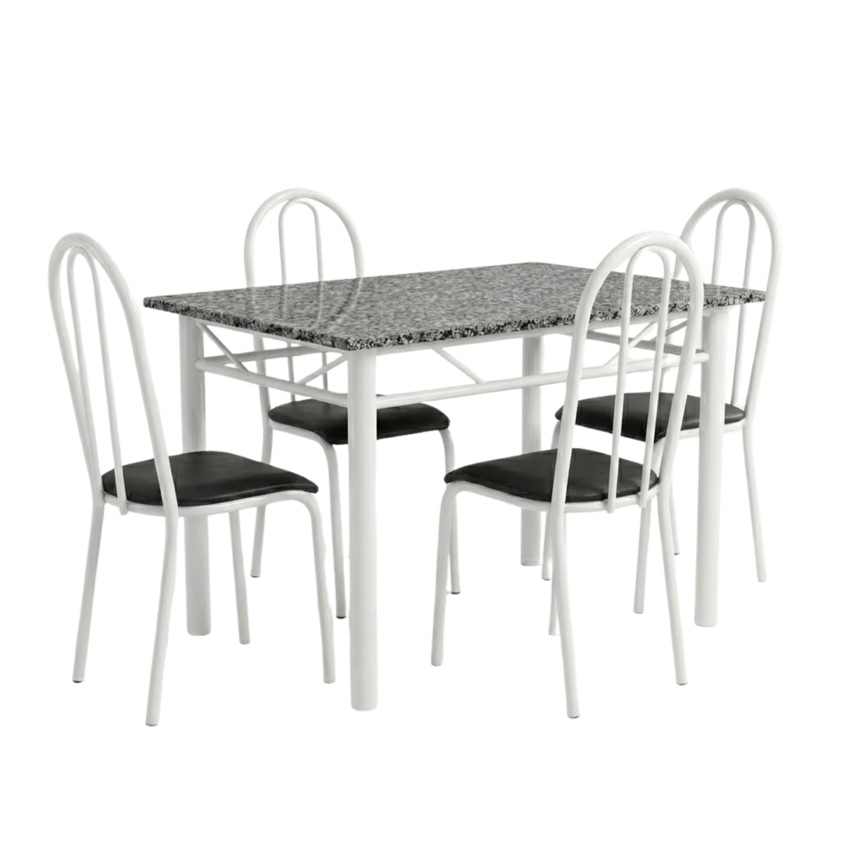 Conjunto Mesa de Jantar 4 Lugares Retangular em Aço com Tampo em Granito Monique Mescla Branco/Preto - Foto 2