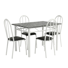 Conjunto Mesa de Jantar 4 Lugares Retangular em Aço com Tampo em Granito Monique Mescla Branco/Preto - Foto 2