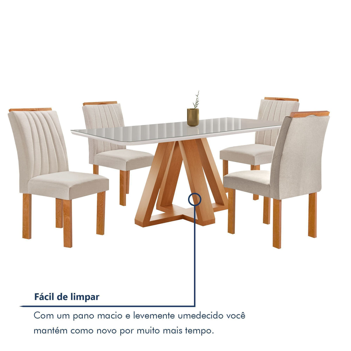 Conjunto Mesa Tampo Smart Plus Vidro Kyra 120CMX90CM 4 Cadeiras Arizona - Foto 9