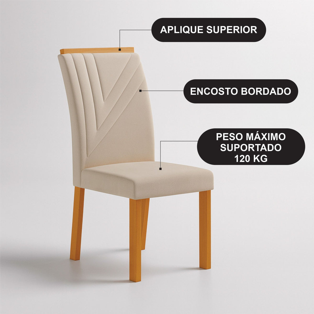 Conjunto Sala de Jantar Mesa 4 Cadeiras Tampo de Vidro Miami Cia dos Móveis Off White - Foto 5