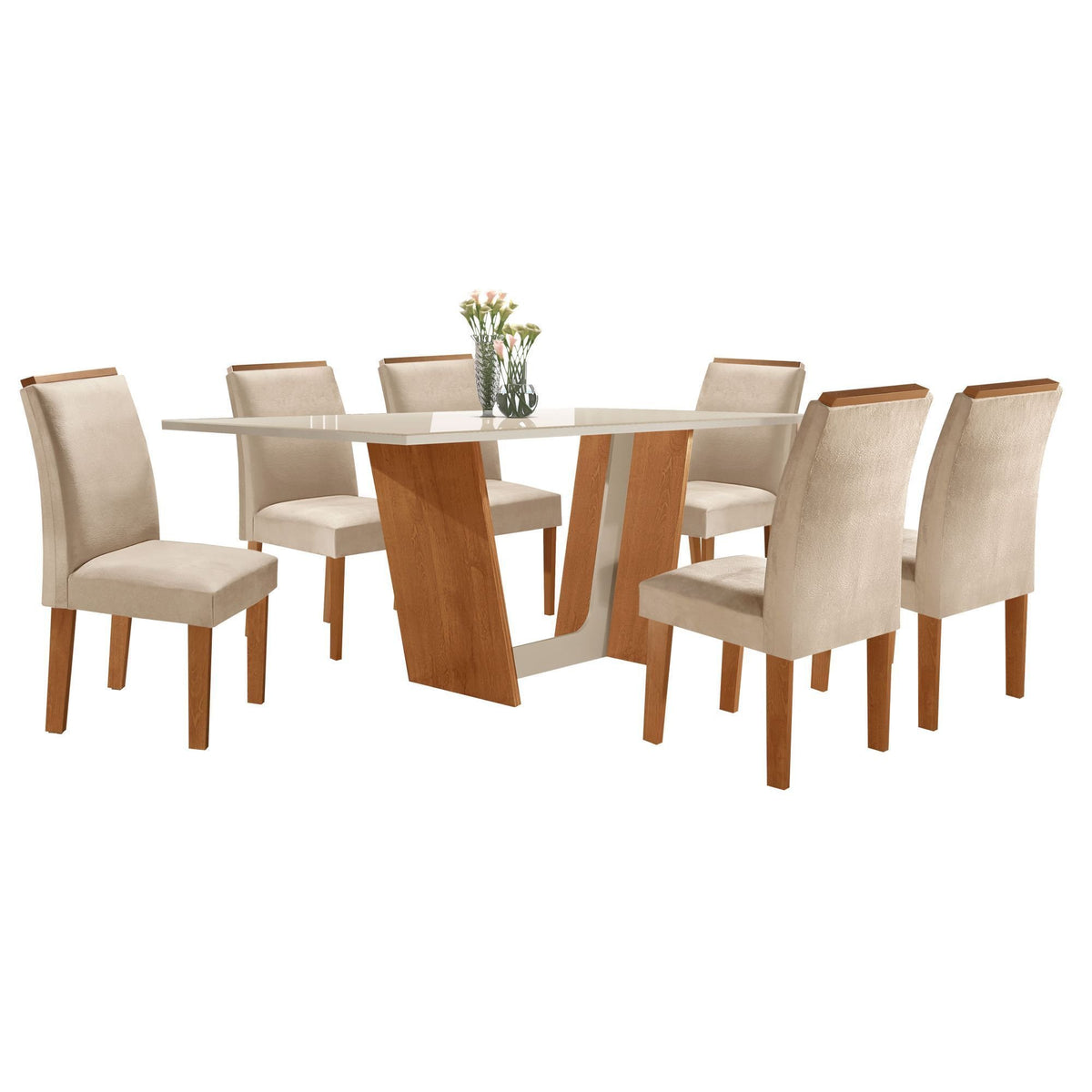 Conjunto Sala de Jantar Mesa Tampo Dakota Plus Vidro 160x80cm com 6 Cadeiras Luisa Cia dos Móveis - Foto 2