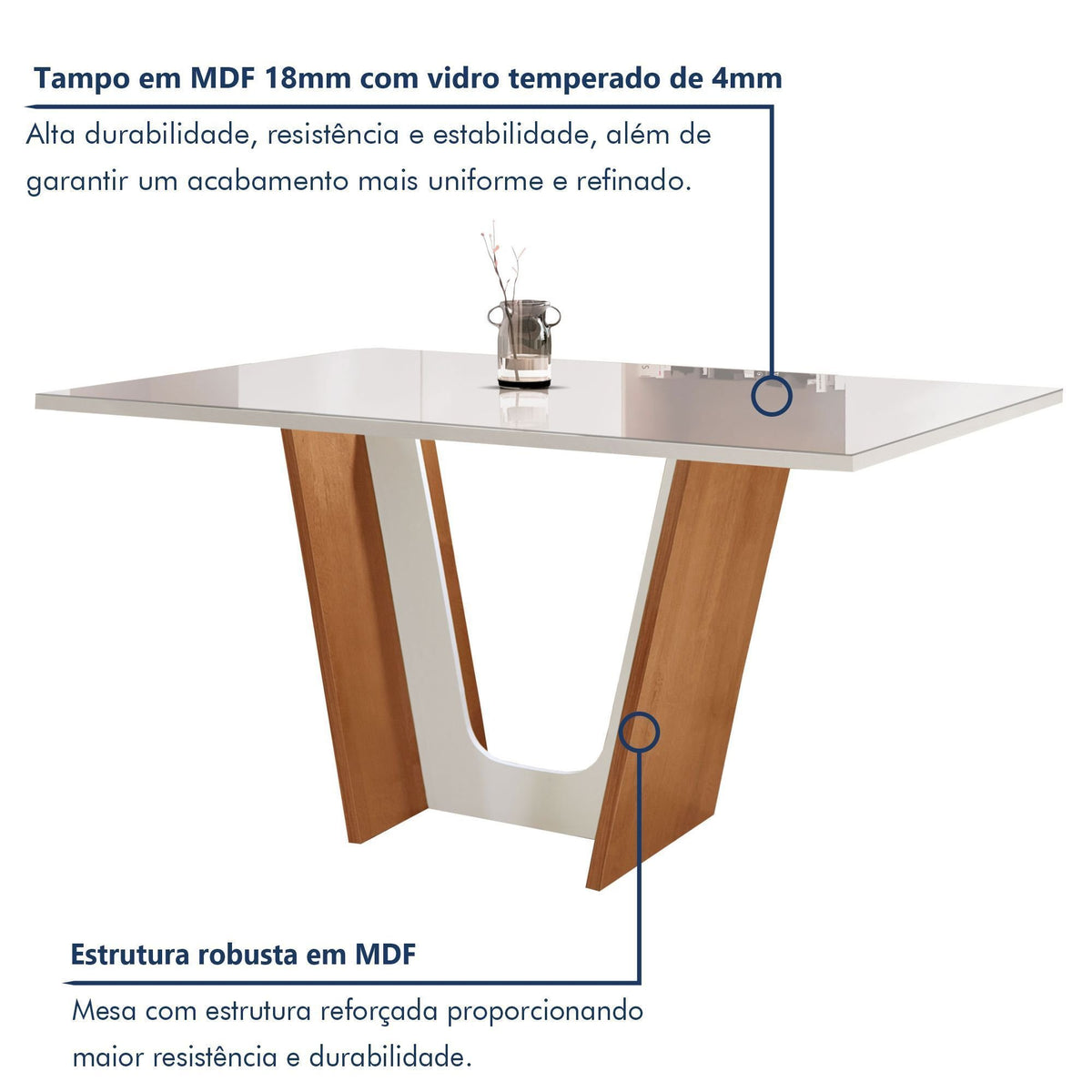 Conjunto Sala de Jantar Mesa Tampo Dakota Plus Vidro 160x80cm com 6 Cadeiras Luisa Cia dos Móveis - Foto 3