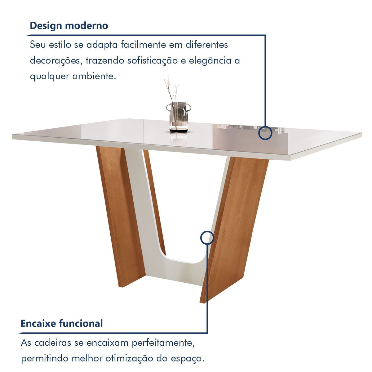 Conjunto Sala de Jantar Mesa Tampo Dakota Plus Vidro 160x80cm com 6 Cadeiras Luisa Cia dos Móveis - Foto 4