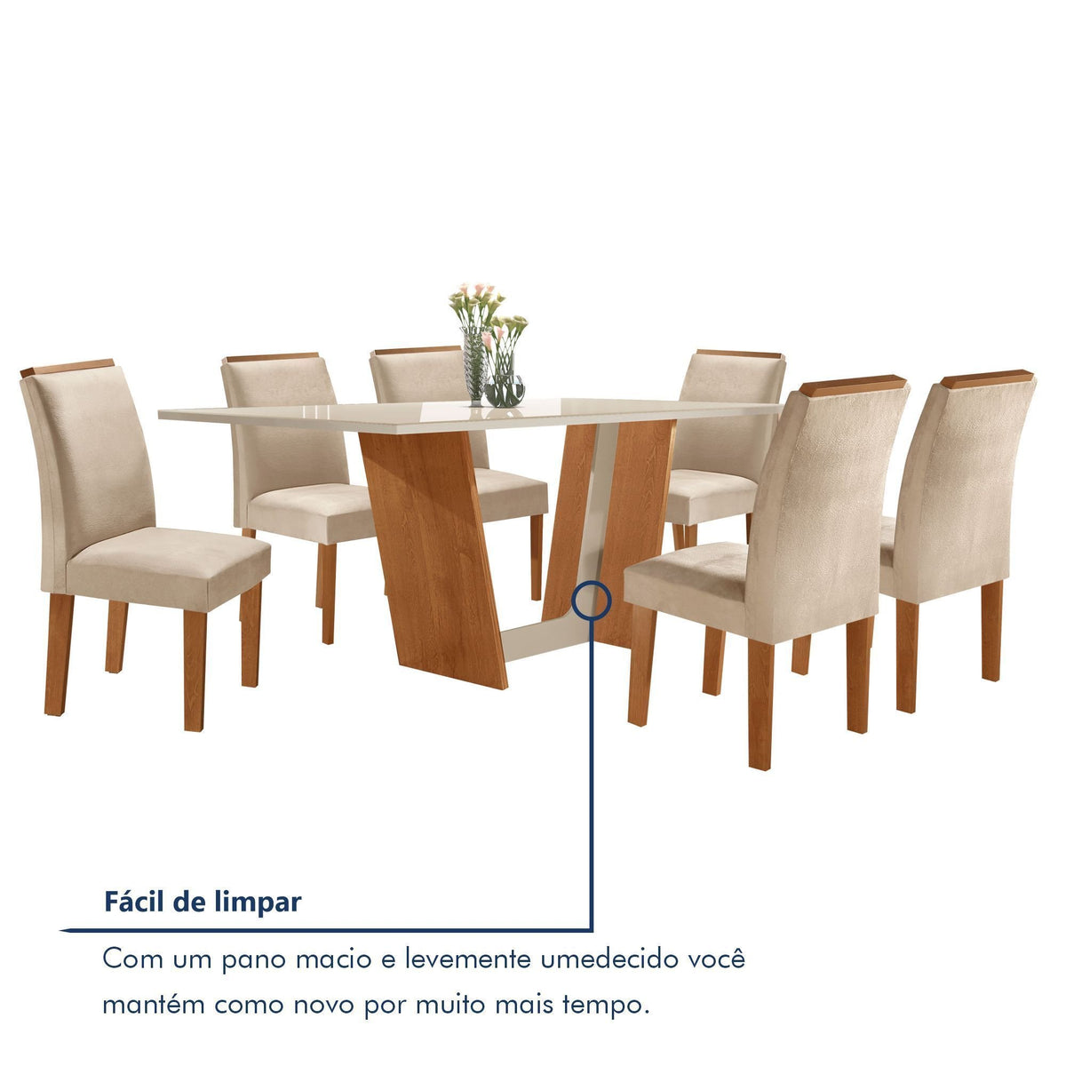 Conjunto Sala de Jantar Mesa Tampo Dakota Plus Vidro 160x80cm com 6 Cadeiras Luisa Cia dos Móveis - Foto 9