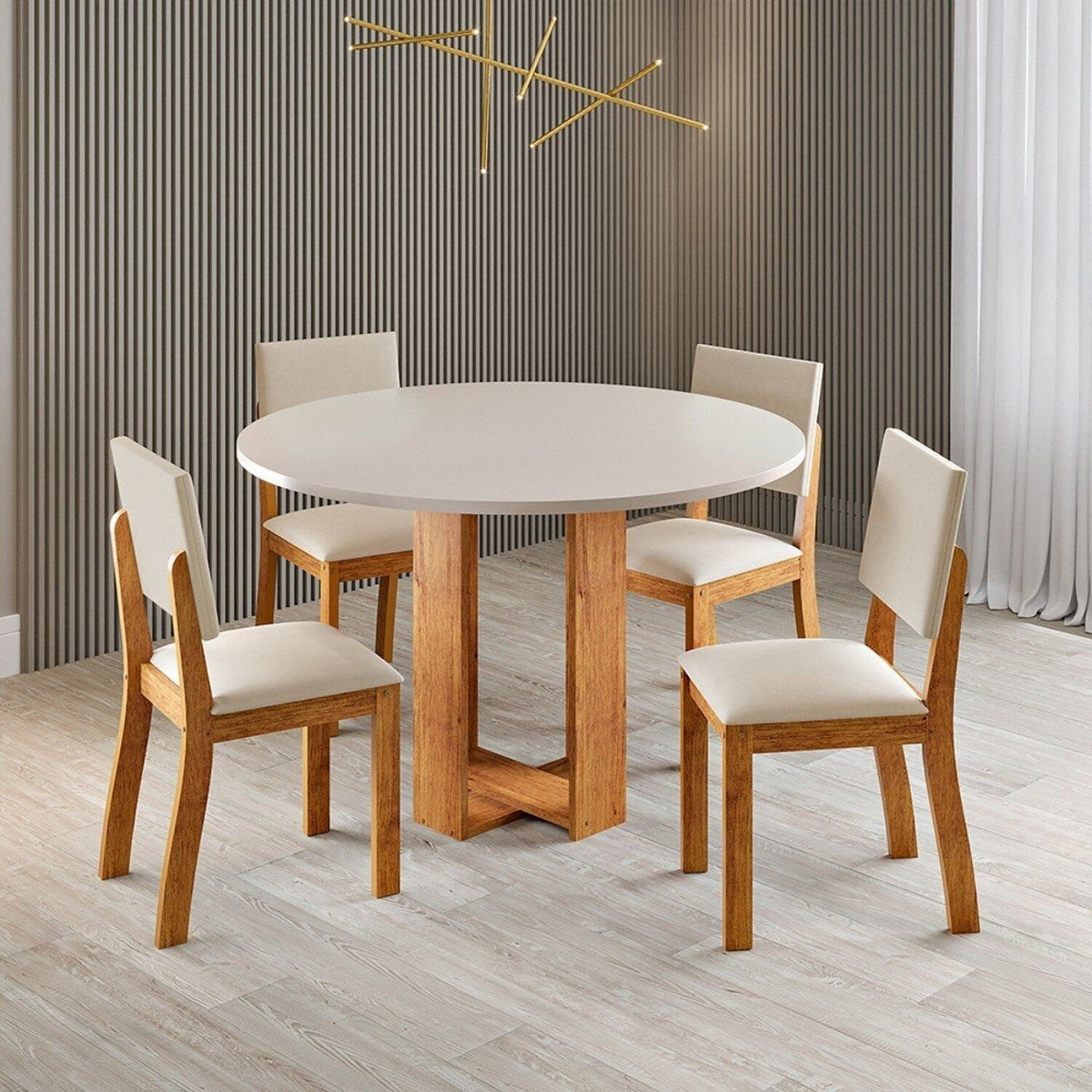 Conjunto Sala de Jantar 4 Lugares Redondo Tampo de MDF Tilena Bege/Mel/Blonde