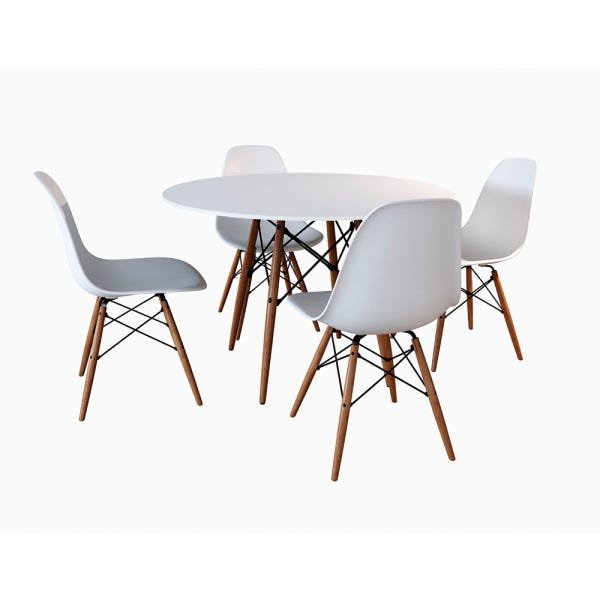 Conjunto Mesa 4 Cadeiras Brancas Eiffel 90cm Base Madeira Tampo Branco - Foto 2