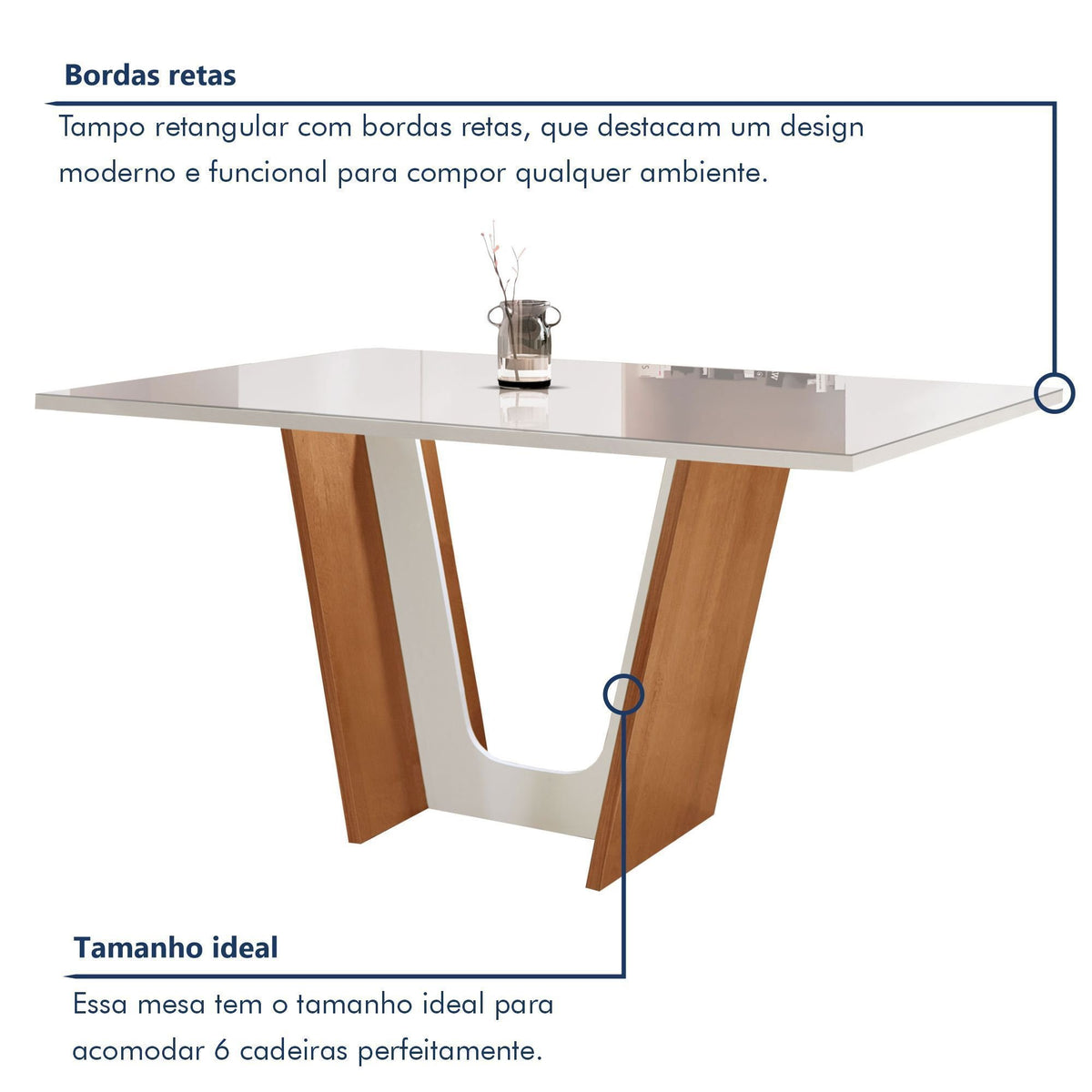 Conjunto Sala de Jantar Mesa Tampo Dakota Plus Vidro 160x80cm com 6 Cadeiras Luisa Cia dos Móveis - Foto 5