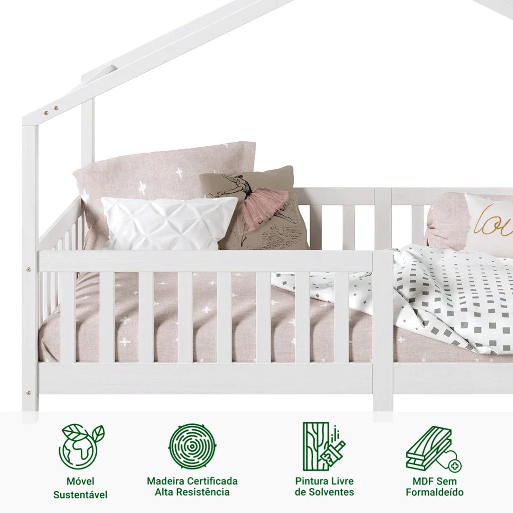 Cama Casinha Montessoriana Solteiro Lisan - 100% Madeira Maciça [Grade de Proteção 32cm] - Imagem 6