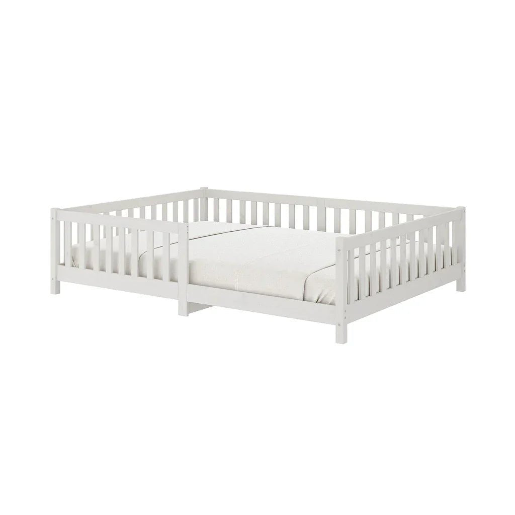 Cama Montessoriana Casal com Grade Eva - 100% Madeira Maciça Branca [Suporta 220kg] - Imagem 6