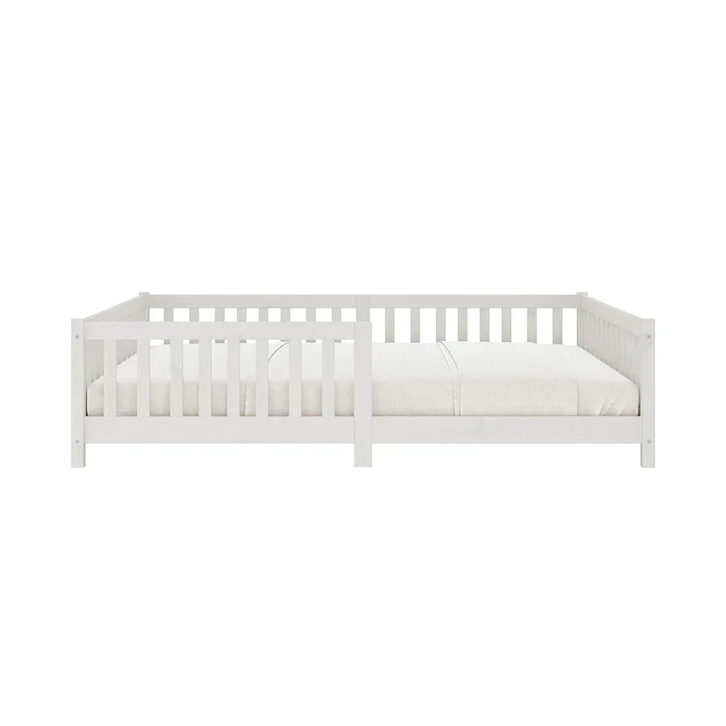 Cama Montessoriana Casal com Grade Eva - 100% Madeira Maciça Branca [Suporta 220kg] - Imagem 7