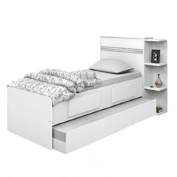 Cama Solteiro Multifuncional com Baú, 2 Gavetas e Auxiliar - 100% Madeira Maciça Branca [Jade Premium] - Imagem 4