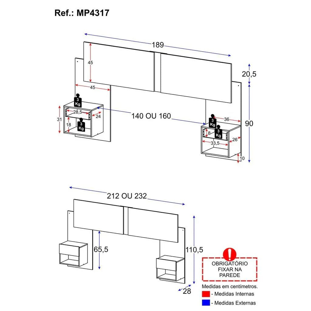 Cabeceira Extensível Casal/Queen com 2 Mesas de Cabeceira - 100% MDF [Kit Completo] - Imagem 6