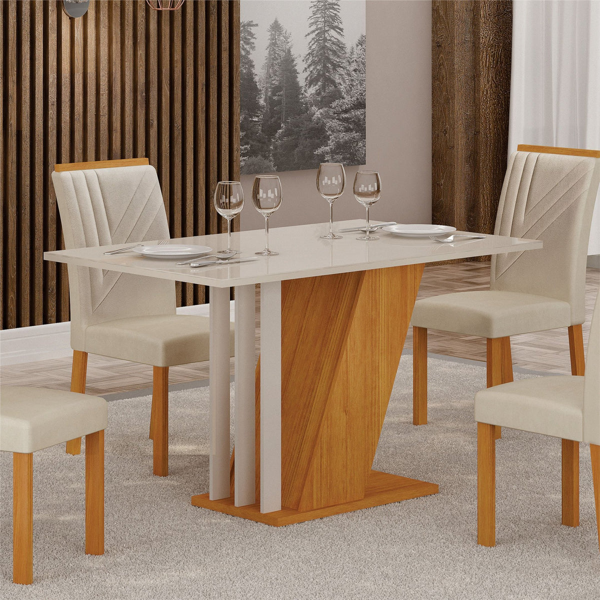 Conjunto Sala de Jantar Mesa 4 Cadeiras Tampo de Vidro Miami Cia dos Móveis Off White - Foto 6