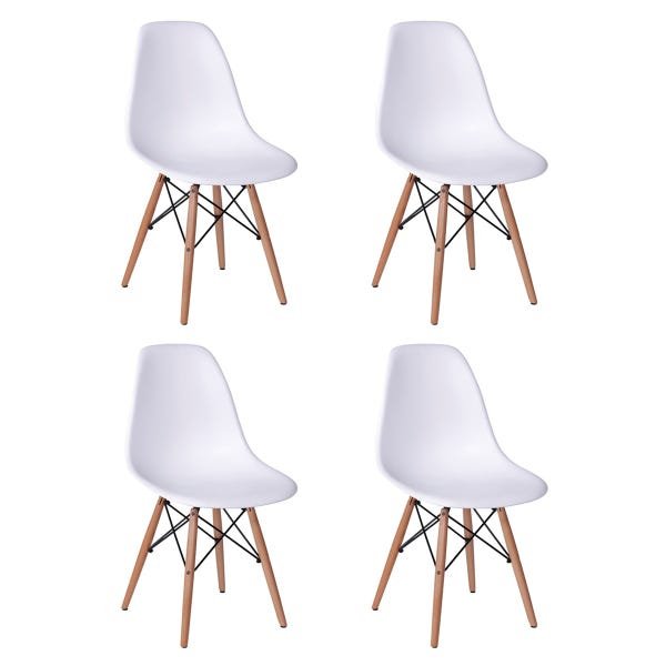 Conjunto Mesa 4 Cadeiras Brancas Eiffel 90cm Base Madeira Tampo Branco - Foto 4