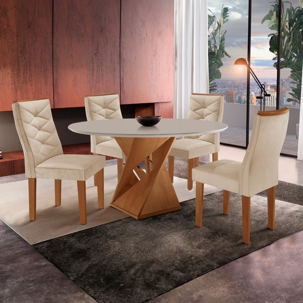 Conjunto Mesa Redonda com 4 Cadeiras Tampo MDF Barcelona Cia dos Móveis