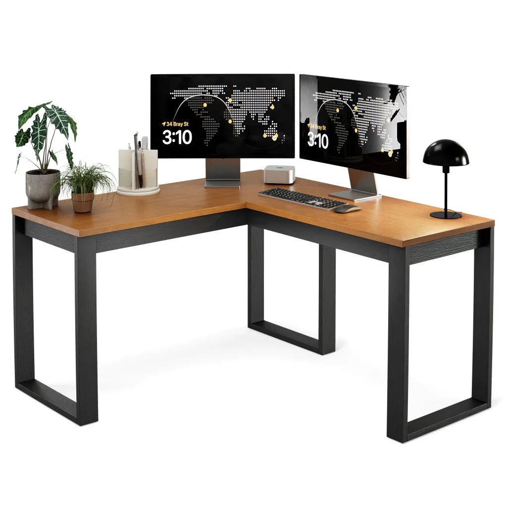 Mesa Escrivaninha de Canto em L Berlim Home Office - 100% MDF Preto/Cinamomo [Design Industrial] - Imagem 2