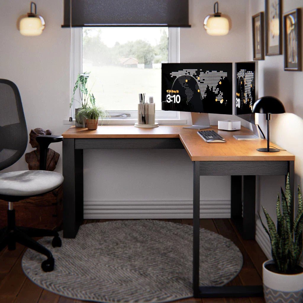 Mesa Escrivaninha de Canto em L Berlim Home Office - 100% MDF Preto/Cinamomo [Design Industrial] - Imagem 5