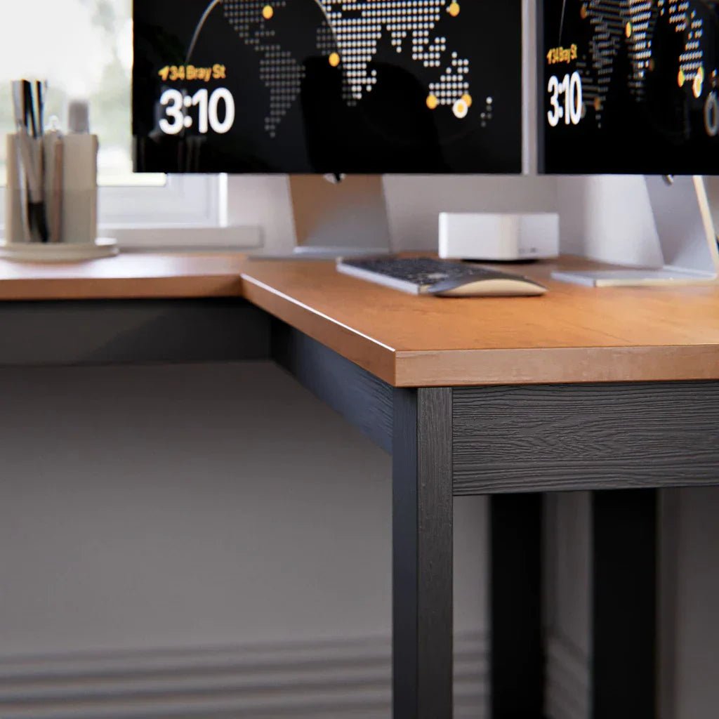 Mesa Escrivaninha de Canto em L Berlim Home Office - 100% MDF Preto/Cinamomo [Design Industrial] - Imagem 6