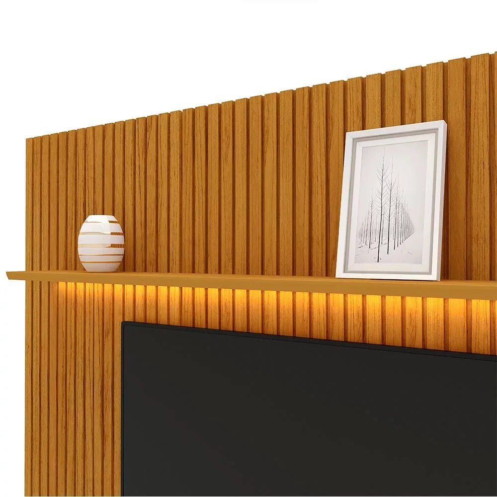 Painel Home Ripado para TV Até 75" com LED e 2 Gavetas - 100% MDF Naturale/Off White [Altura 2.50m] - Imagem 4