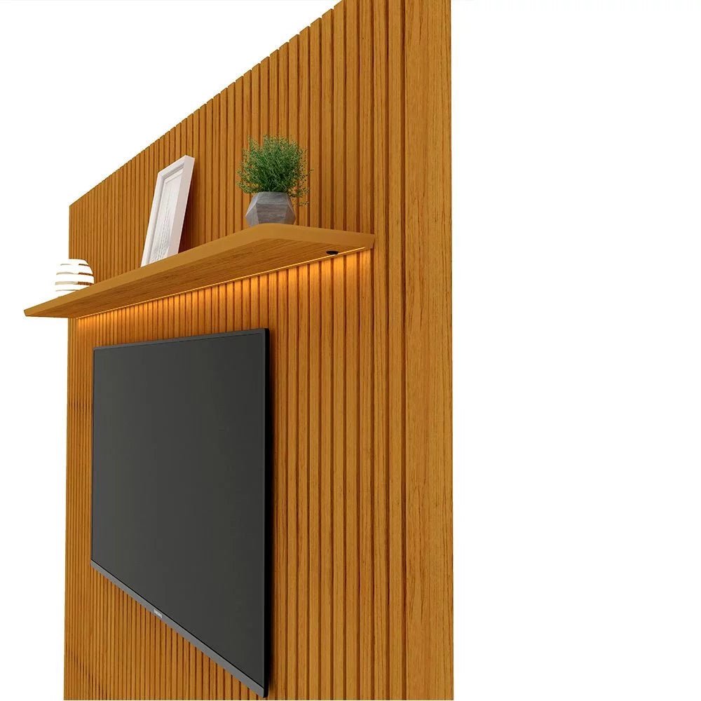 Painel Home Ripado para TV Até 75" com LED e 2 Gavetas - 100% MDF Naturale/Off White [Altura 2.50m] - Imagem 5