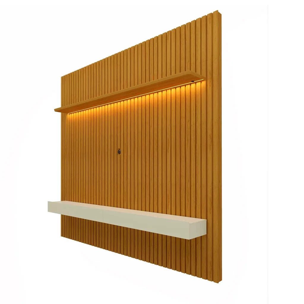 Painel Home Ripado para TV Até 75" com LED e 2 Gavetas - 100% MDF Naturale/Off White [Altura 2.50m] - Imagem 9
