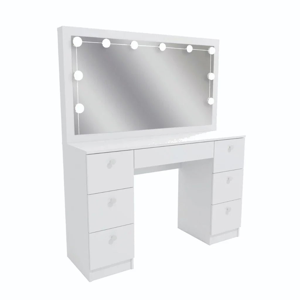 Penteadeira Camarim 7 Gavetas com Espelho e Kit LED Profissional - 100% MDF Branco [Iluminação 3 Tons] - Imagem 2