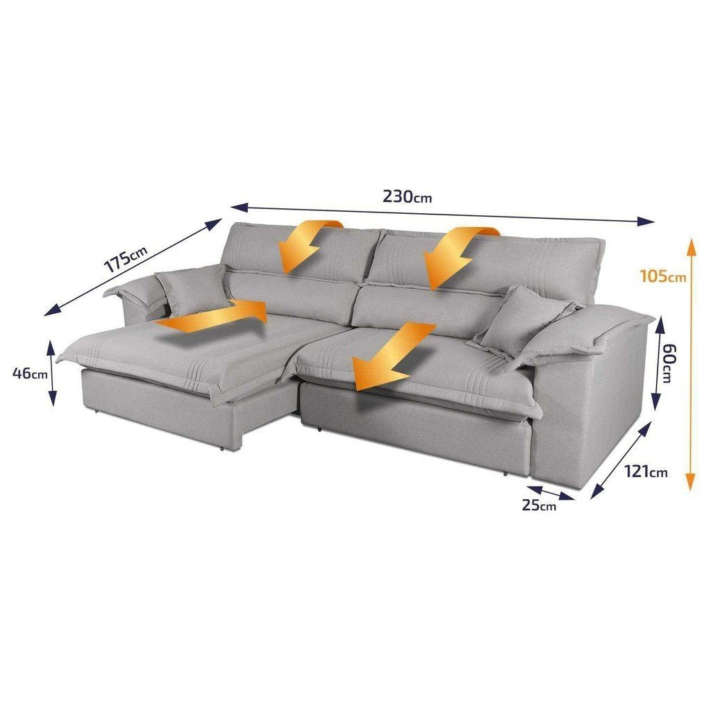 Sofá Retrátil Reclinável 2,30m Nivus Cinza c/ Molas Ensacadas - King House - Imagem 2