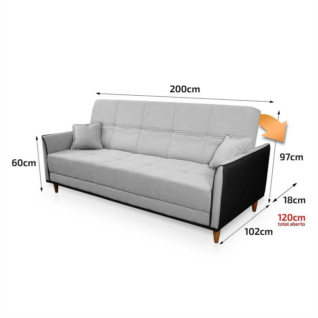 Sofá Cama Sérvia 2,00m Cinza Linho Rustico - Imagem 3