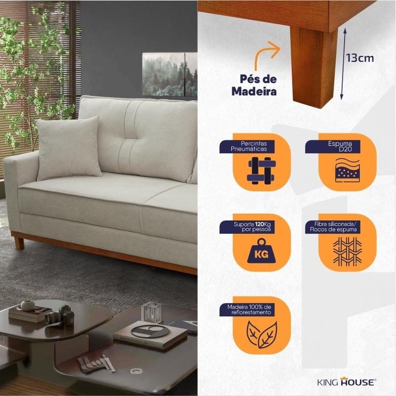 Sofá Living Malibu 2,30m Bege Bouclê