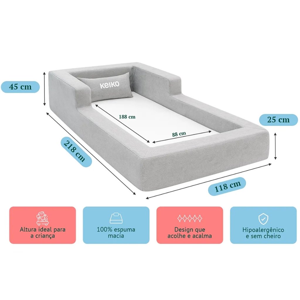 Cama Montessoriana Solteiro Aconchego 100% Espuma Cinza - Imagem 9