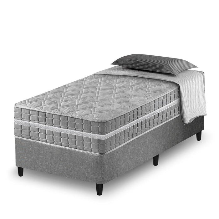 Cama Box Solteiro King Cinza + Colchão Molas Ensacadas Alabama 96x203x61cm
