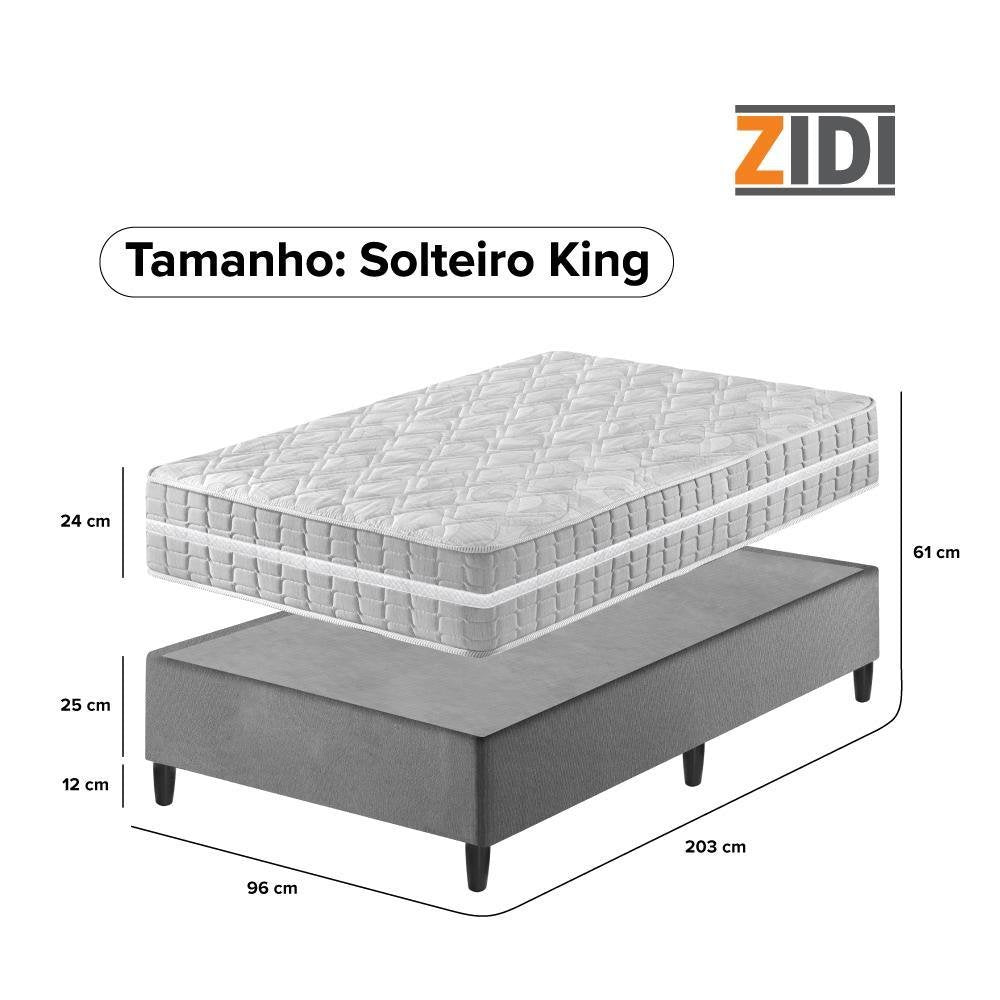 Cama Box Solteiro King Cinza + Colchão Molas Ensacadas Alabama 96x203x61cm - Imagem 4