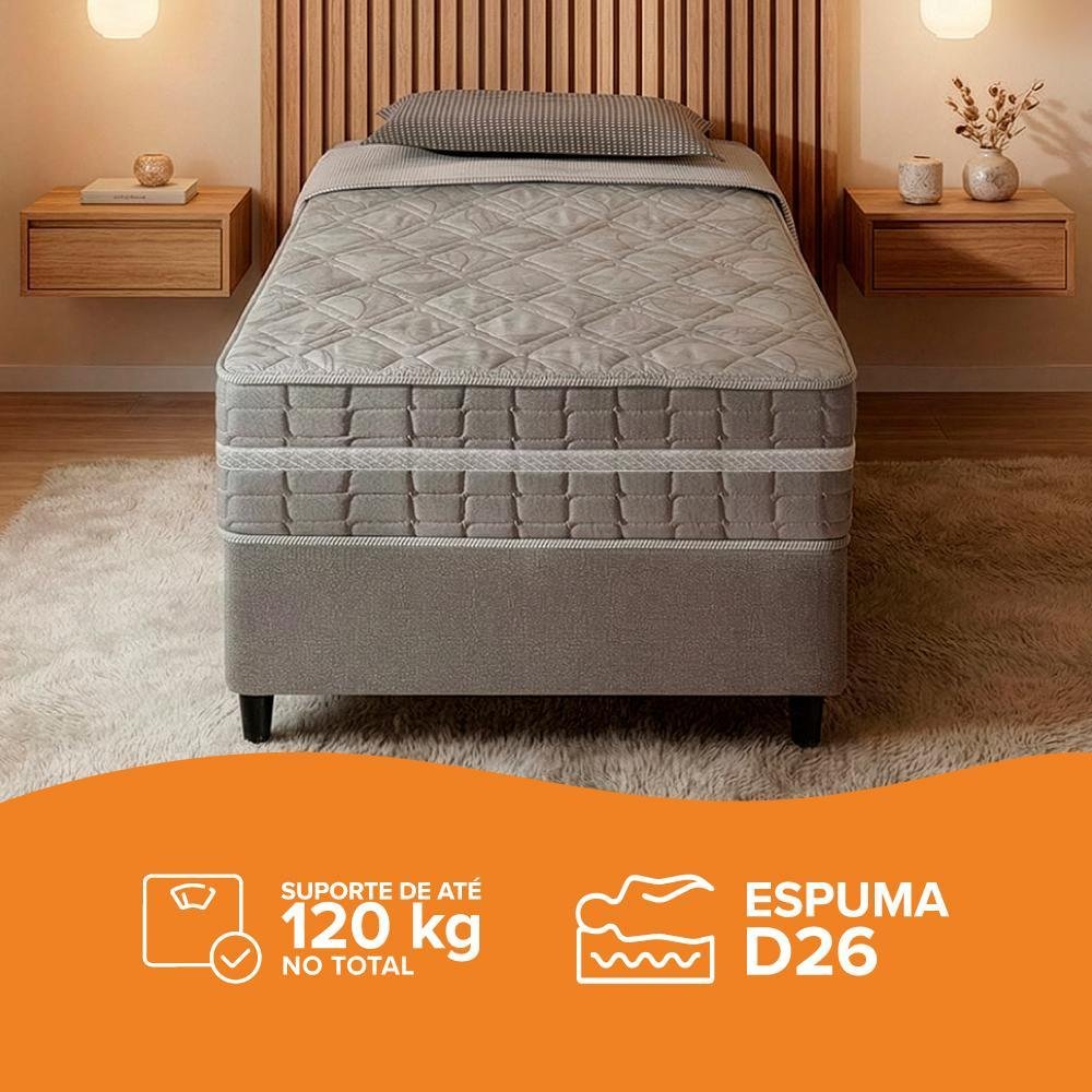 Cama Box Solteiro King Cinza + Colchão Molas Ensacadas Alabama 96x203x61cm - Imagem 5