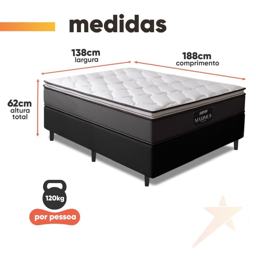 Cama Box Casal Colchão Molas Ensacadas Pillow Maximus 138x188x62cm Cinza / Preto Gazin - Imagem 3