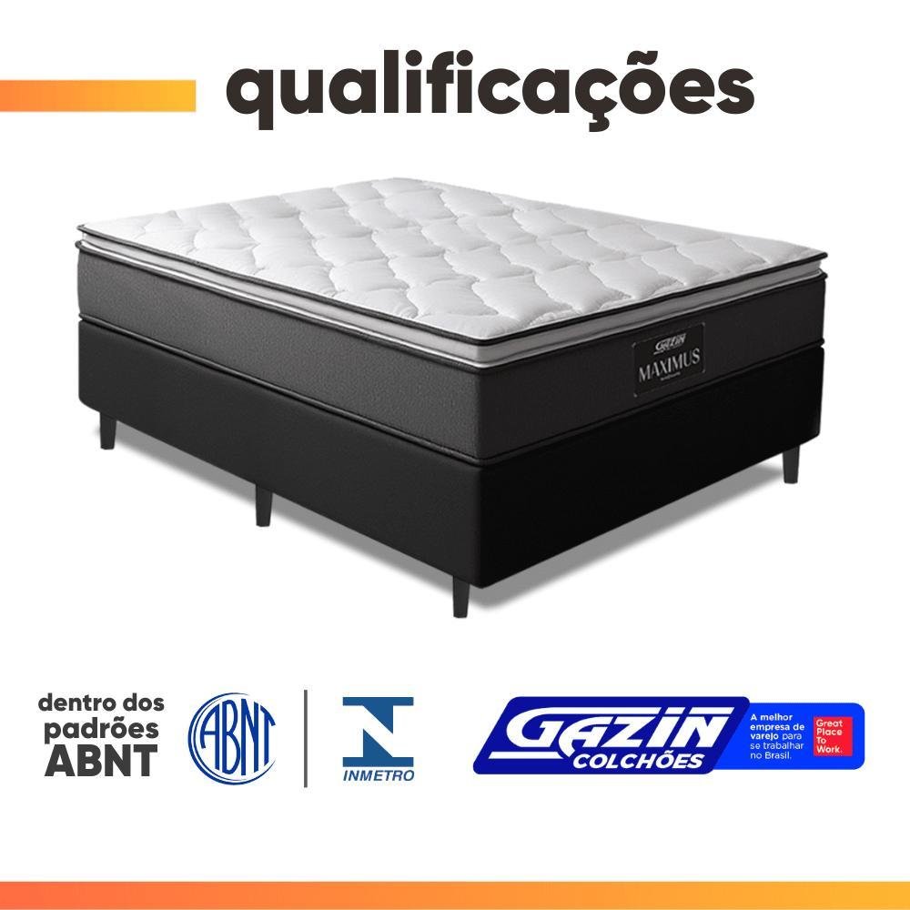Cama Box Casal Colchão Molas Ensacadas Pillow Maximus 138x188x62cm Cinza / Preto Gazin - Imagem 5