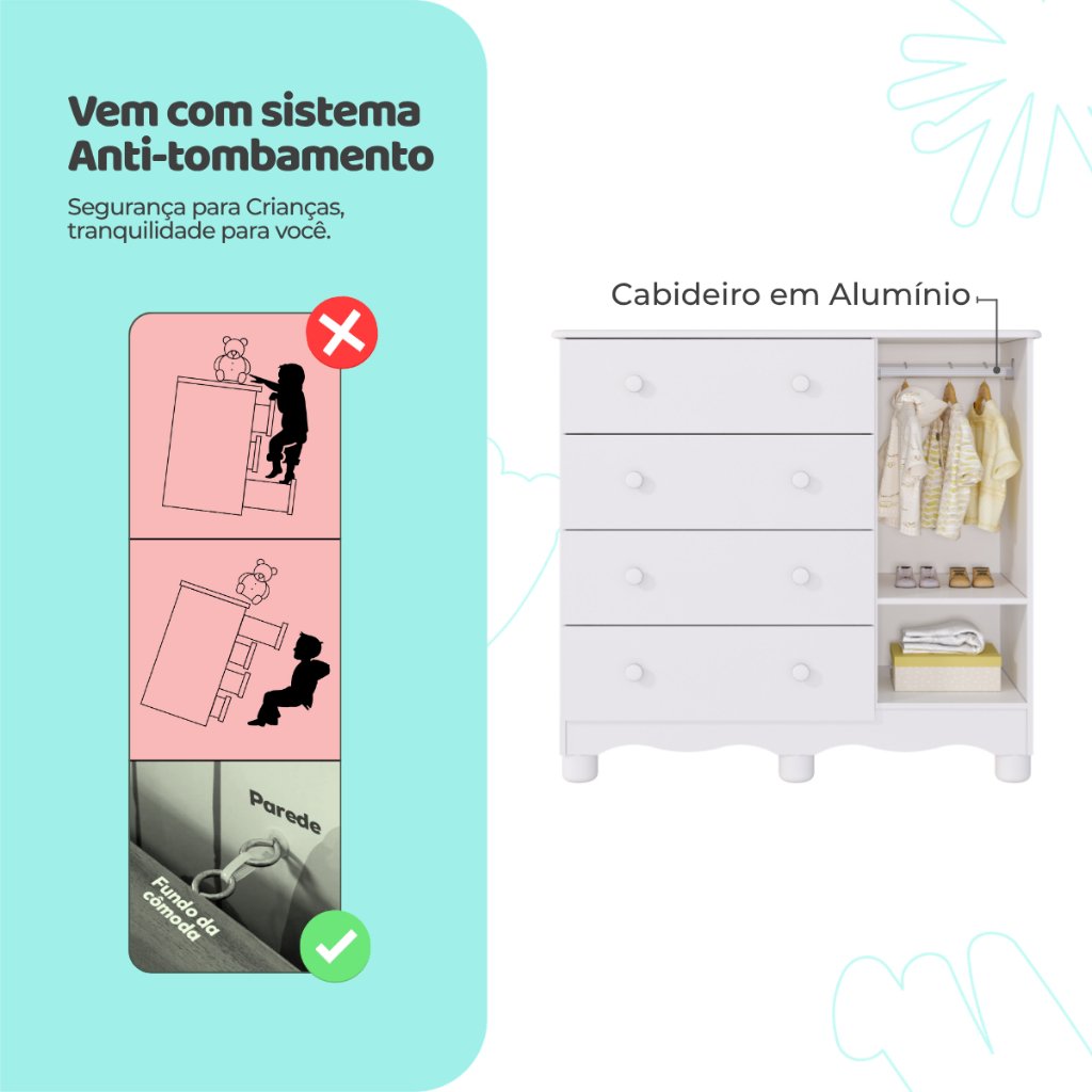 Cômoda de Bebê Infantil 1 Porta com Janela 4 Gavetas 100% MDF - Imagem 5