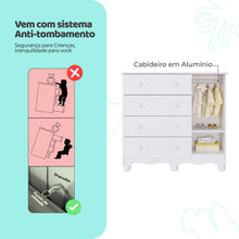 Cômoda de Bebê Infantil 1 Porta com Janela 4 Gavetas 100% MDF - Imagem 5