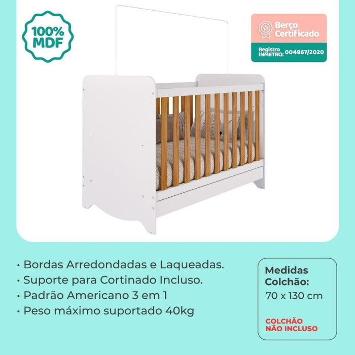 Quarto de Bebê Completo com Berço Americano Ben 3 Em 1 Cômoda Uli 4 Gavetas 100%MDF - Imagem 2