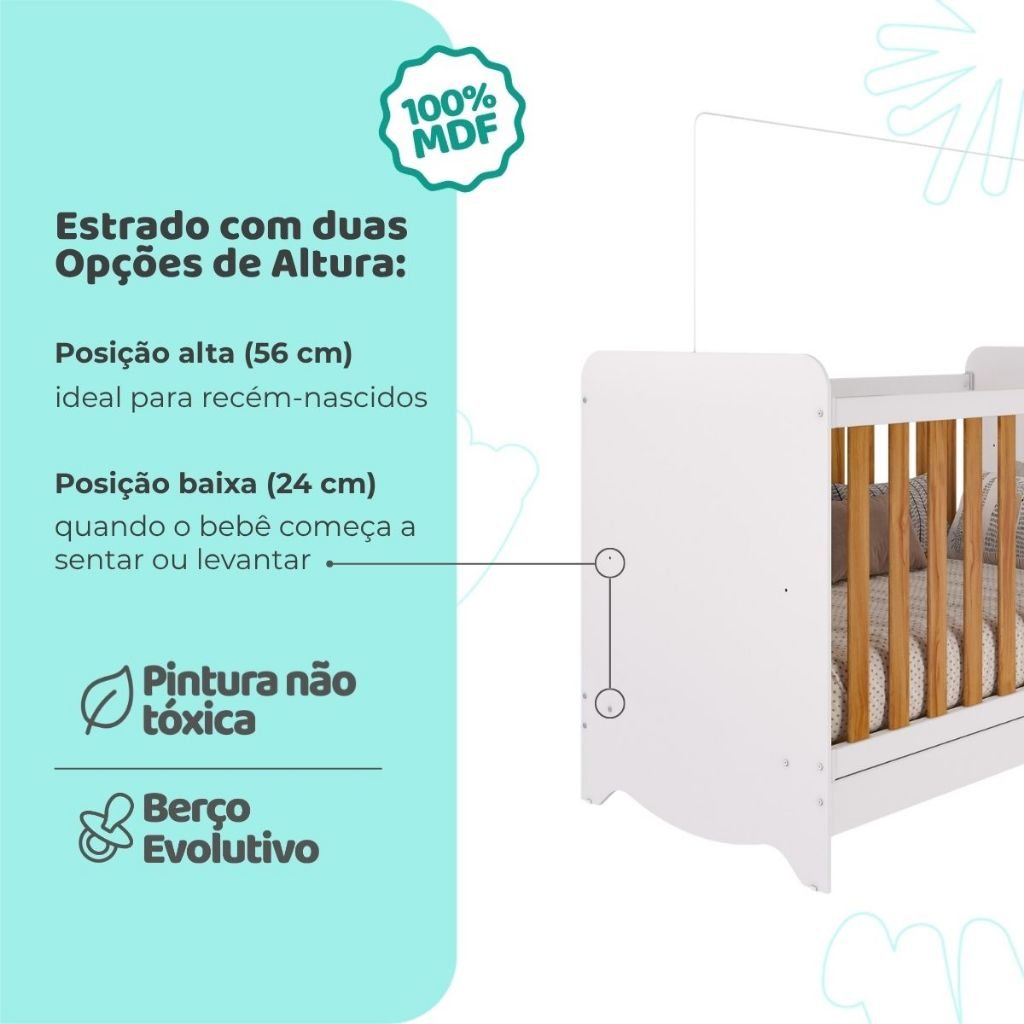 Quarto de Bebê Completo com Berço Americano Ben 3 Em 1 Cômoda Uli 4 Gavetas 100%MDF - Imagem 3