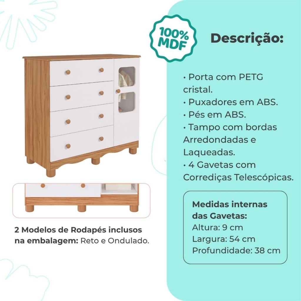 Quarto de Bebê Completo com Berço Americano Ben 3 Em 1 Cômoda Uli 4 Gavetas 100%MDF - Imagem 5