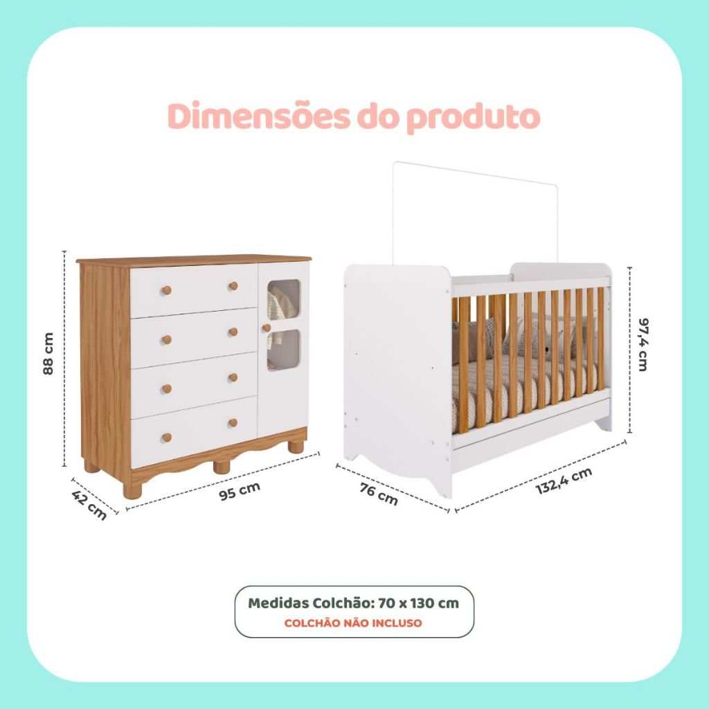 Quarto de Bebê Completo com Berço Americano Ben 3 Em 1 Cômoda Uli 4 Gavetas 100%MDF - Imagem 8