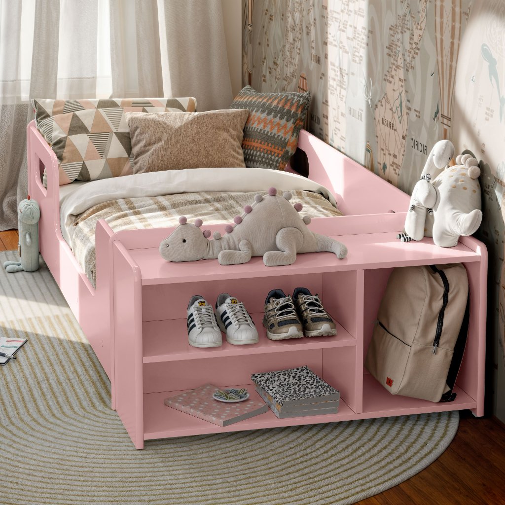 Cama Infantil Montessoriana Baixa para Colchão Nicho e Sapateira Quarto Criança Menina Menino - Imagem 6