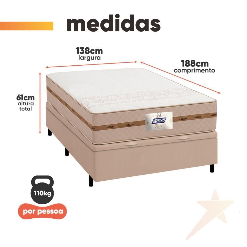 Cama Box Baú Casal Colchão Molas Flora Bege 138x188x61cm - Imagem 3