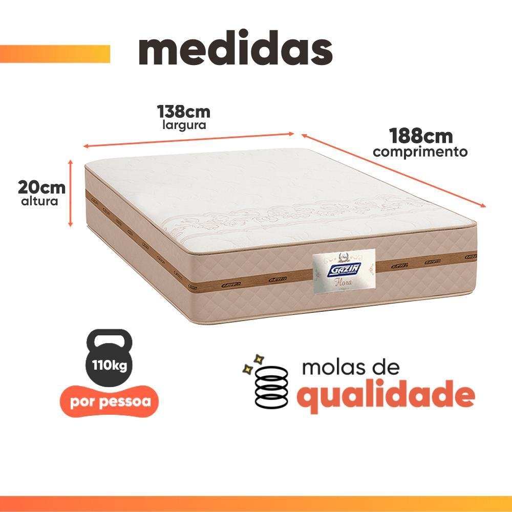 Cama Box Baú Casal Colchão Molas Flora Bege 138x188x61cm - Imagem 4