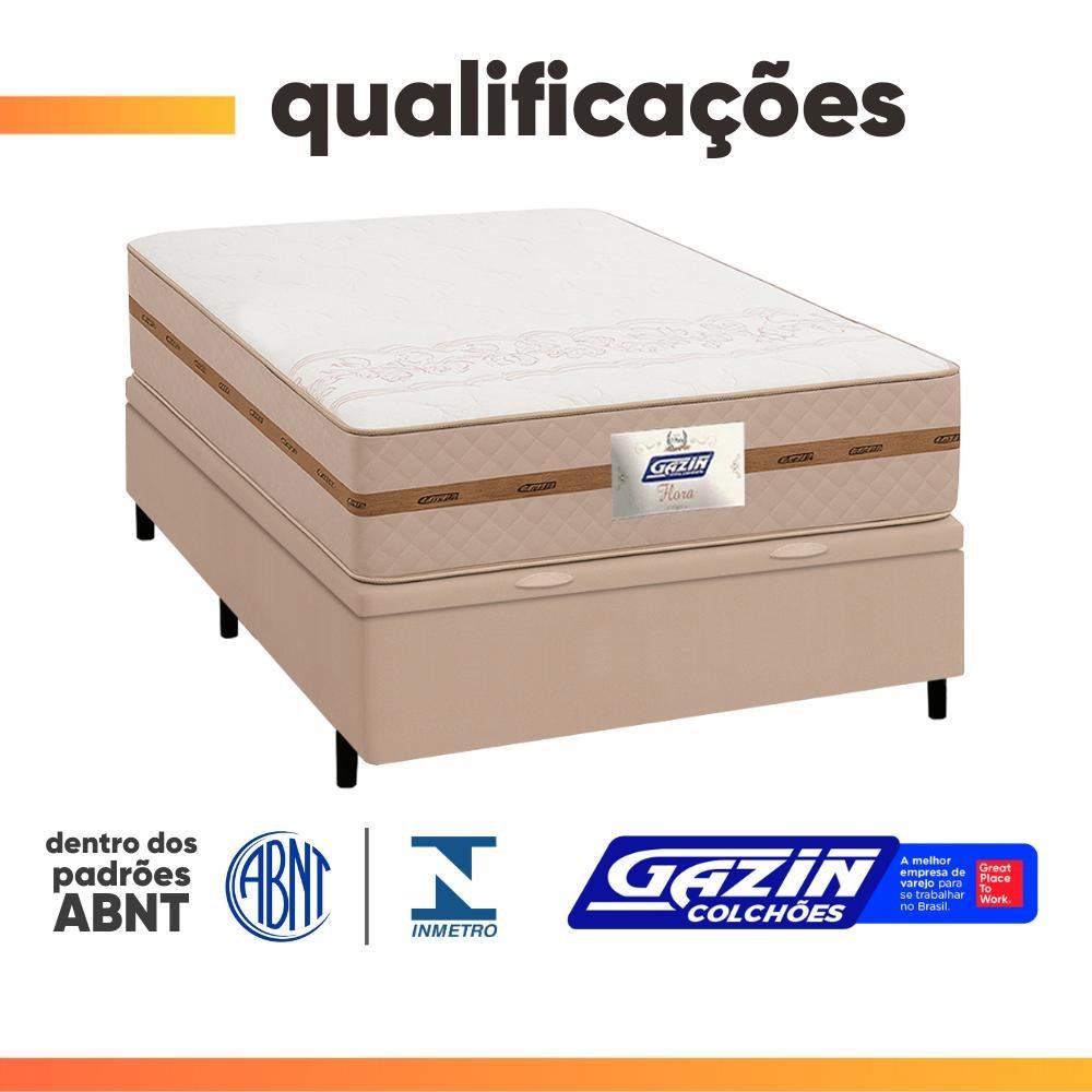 Cama Box Baú Casal Colchão Molas Flora Bege 138x188x61cm - Imagem 5
