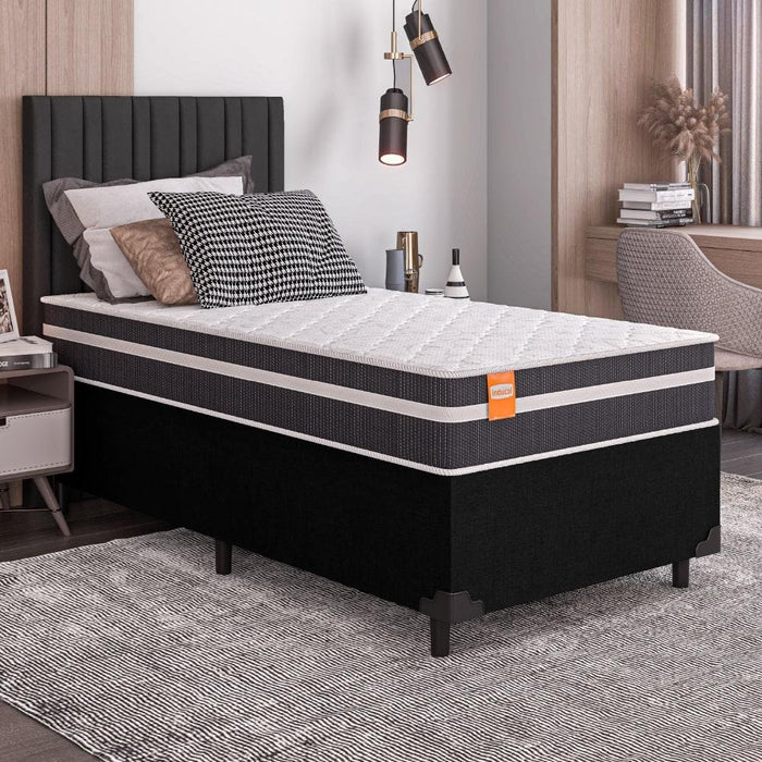 Cama Box Solteiro Colchão Molas Qatar 88x188x60cm Branco / Preto - Suporta até 200Kg - Imagem 2