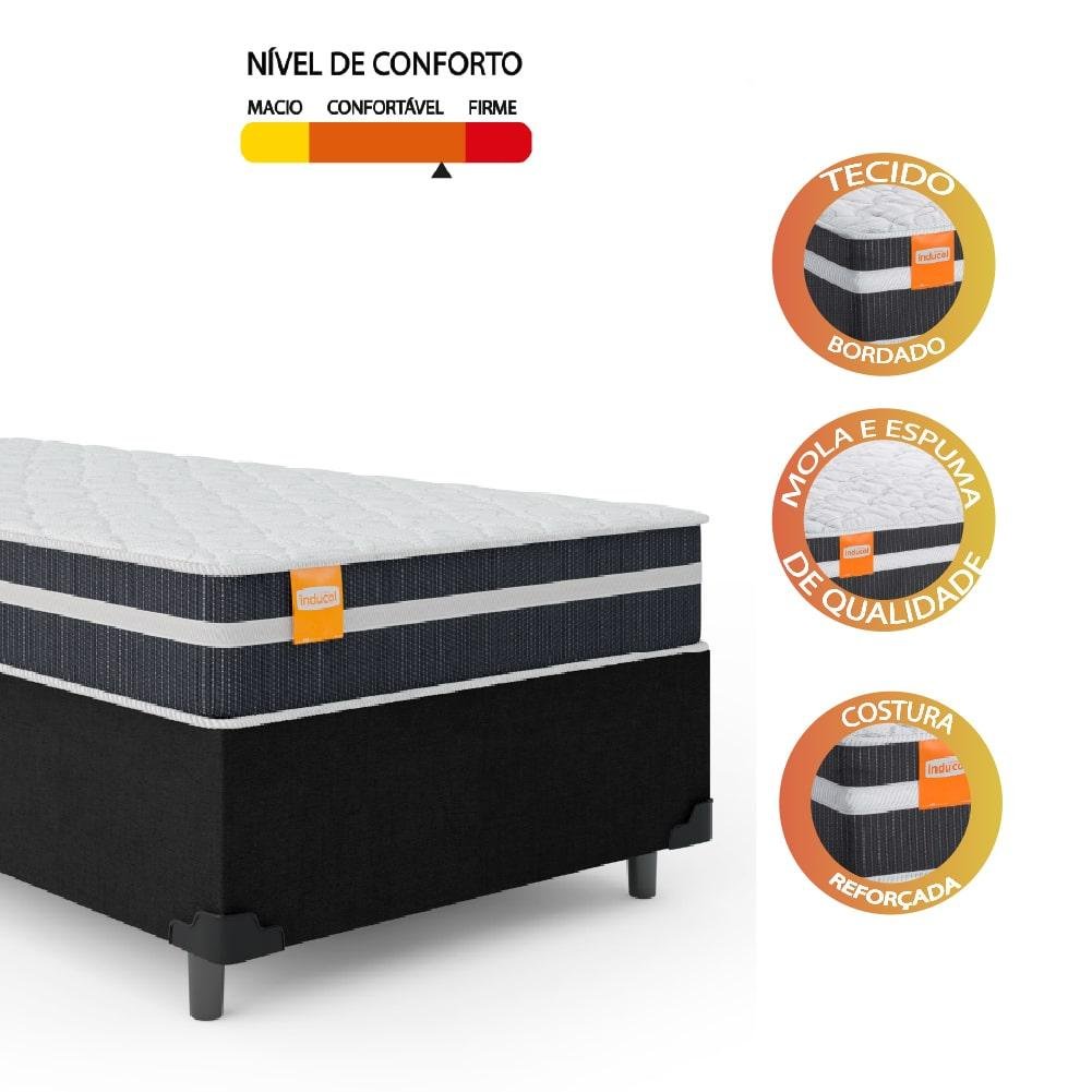 Cama Box Solteiro Colchão Molas Qatar 88x188x60cm Branco / Preto - Suporta até 200Kg - Imagem 5